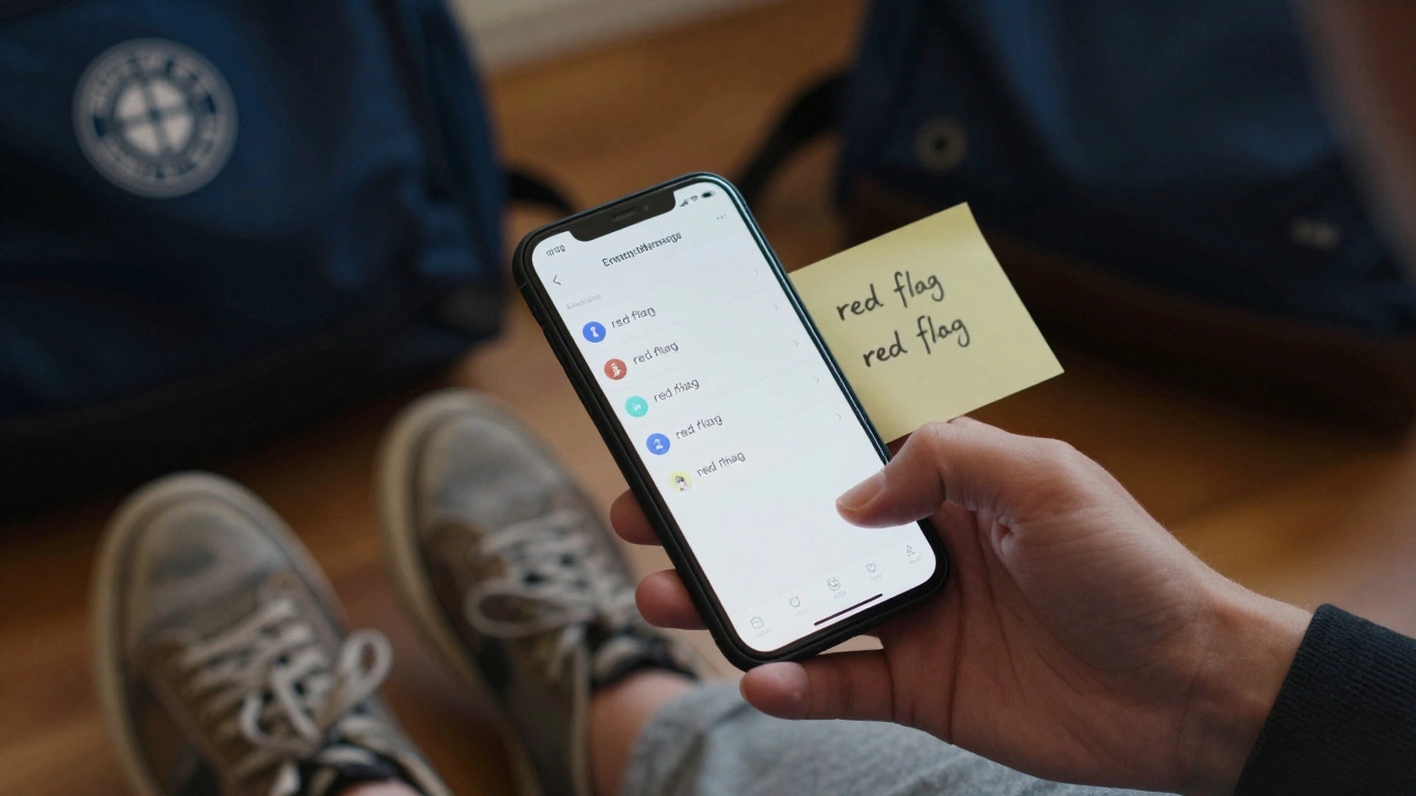 A hand with a phone and handwritten safety notes, morning light on a desk.